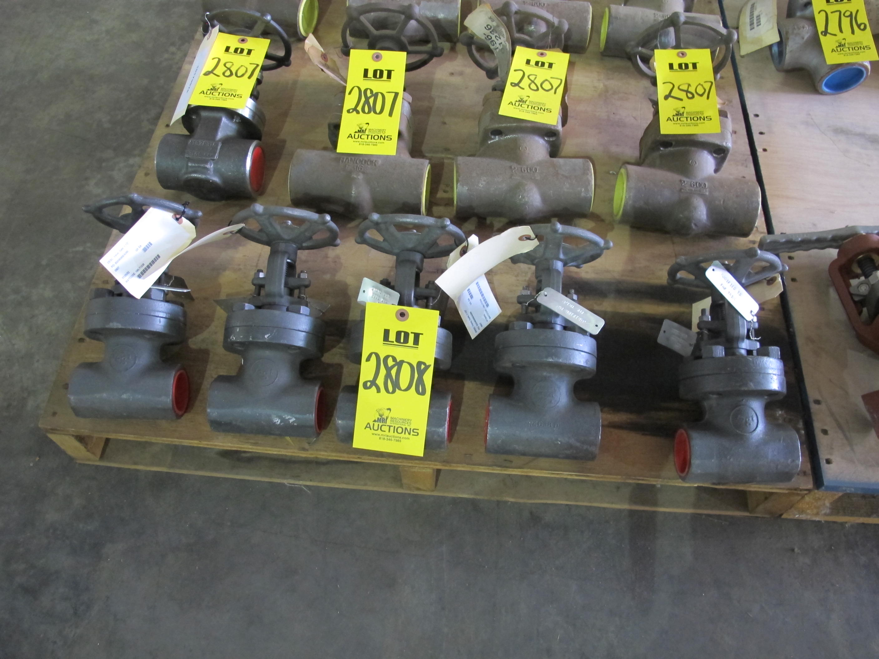 LOT (5) VALVES, GATE TYPE, 1-1/2" SIZE, 800 LB RATING, FORGED STL MATERIAL, SOCKET WELD CONNECTIONS, A105 SPECIFICATION, BOLTED BONNET OS&Y STYLE, HARDFACED SEATS & WEDGE TRIM. HANDWHEEL OPERATOR, PART # SW12111FHF 1-1/2" (W-51) LOADING & HANDLING FEE $15-